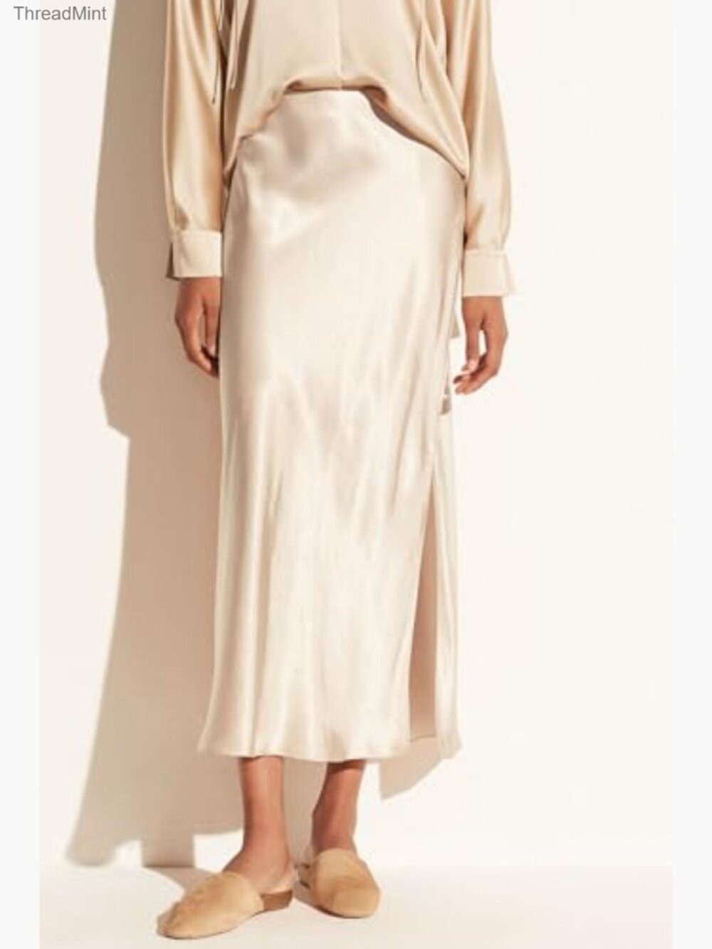 Satin Maxi Skirt High Waisted Split A Line Dressy Elegant Long Skirt - Picture 2 of 6